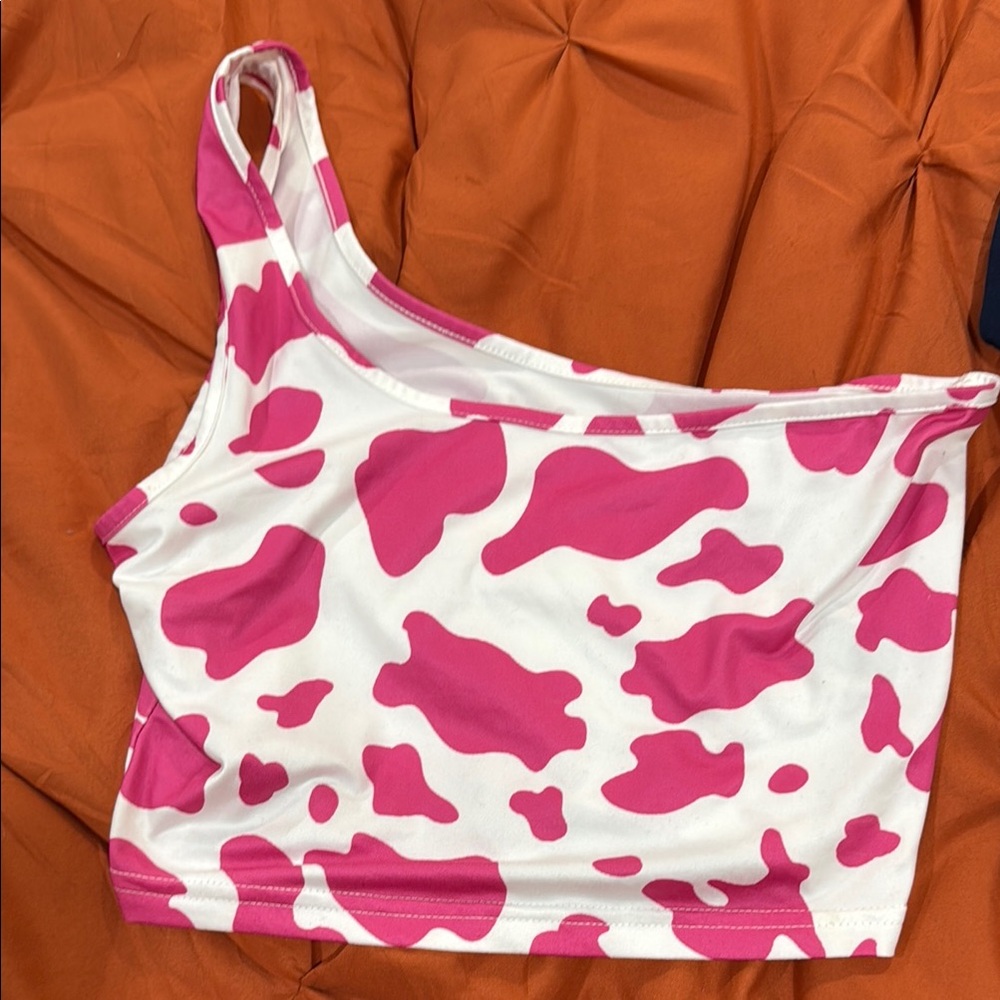 Pink and White Cow Print Women's Top